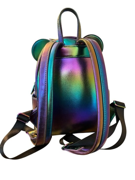 Loungefly Minnie Mouse Bow Oil Slick Mini Backpack Colorful Iridescent Shiny main image 6